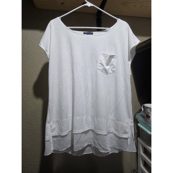 Tommy Hilfiger White Flowy Blouse Shirt Women's XL Short Sleeve Business Casual - Picture 1 of 5